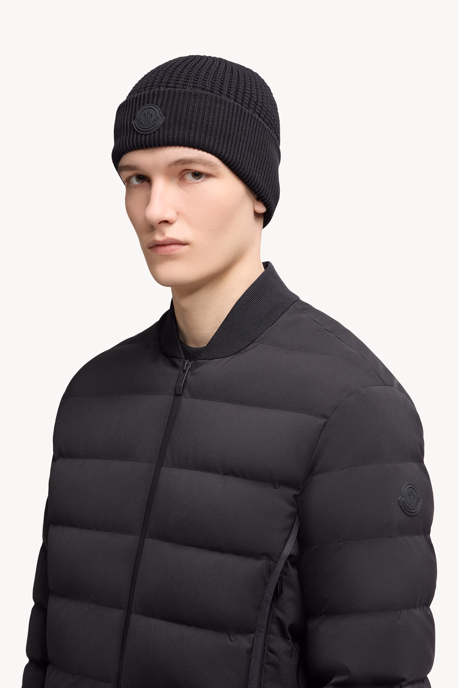 Logo Cotton Beanie Men Black Moncler 2